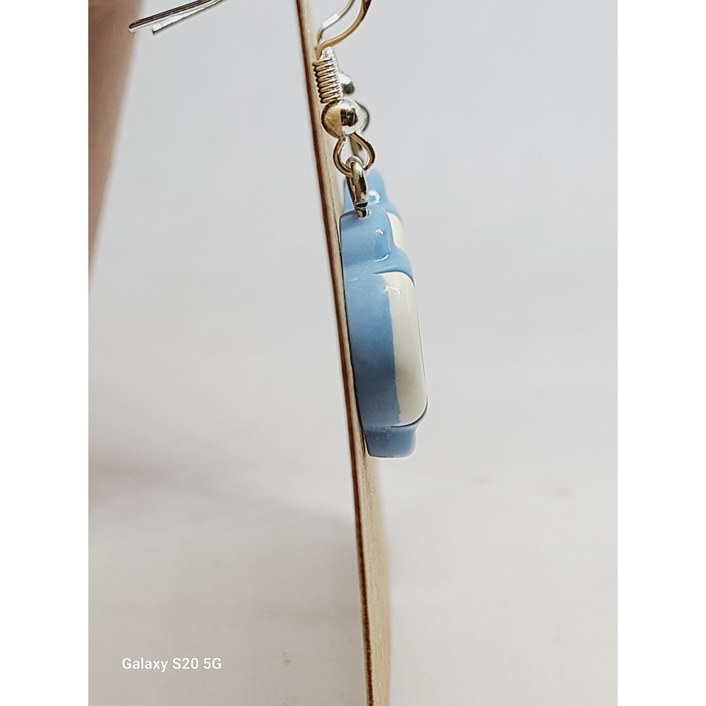 Blue Dolphin Life Ring Resin Drop Earrings Silver Tone Hooks Ocean Theme Kawaii - Picture 2 of 7